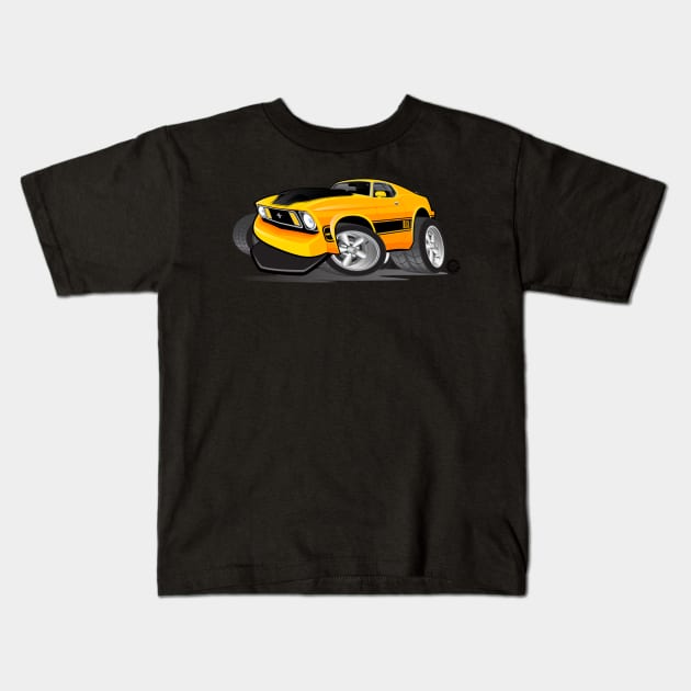 1973 Ford Mustang Mach 1 Yellow Kids T-Shirt by Goin Ape Studios